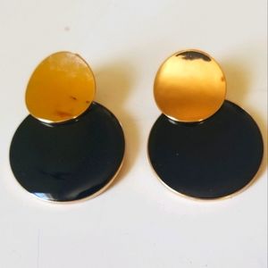 Large circle black and gold pierced earrings